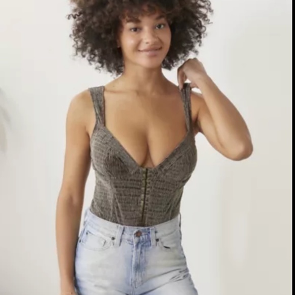 Urban Outfitters Tops - Out From Under Luna Velvet Corset Bodysuit S Carbon Gray